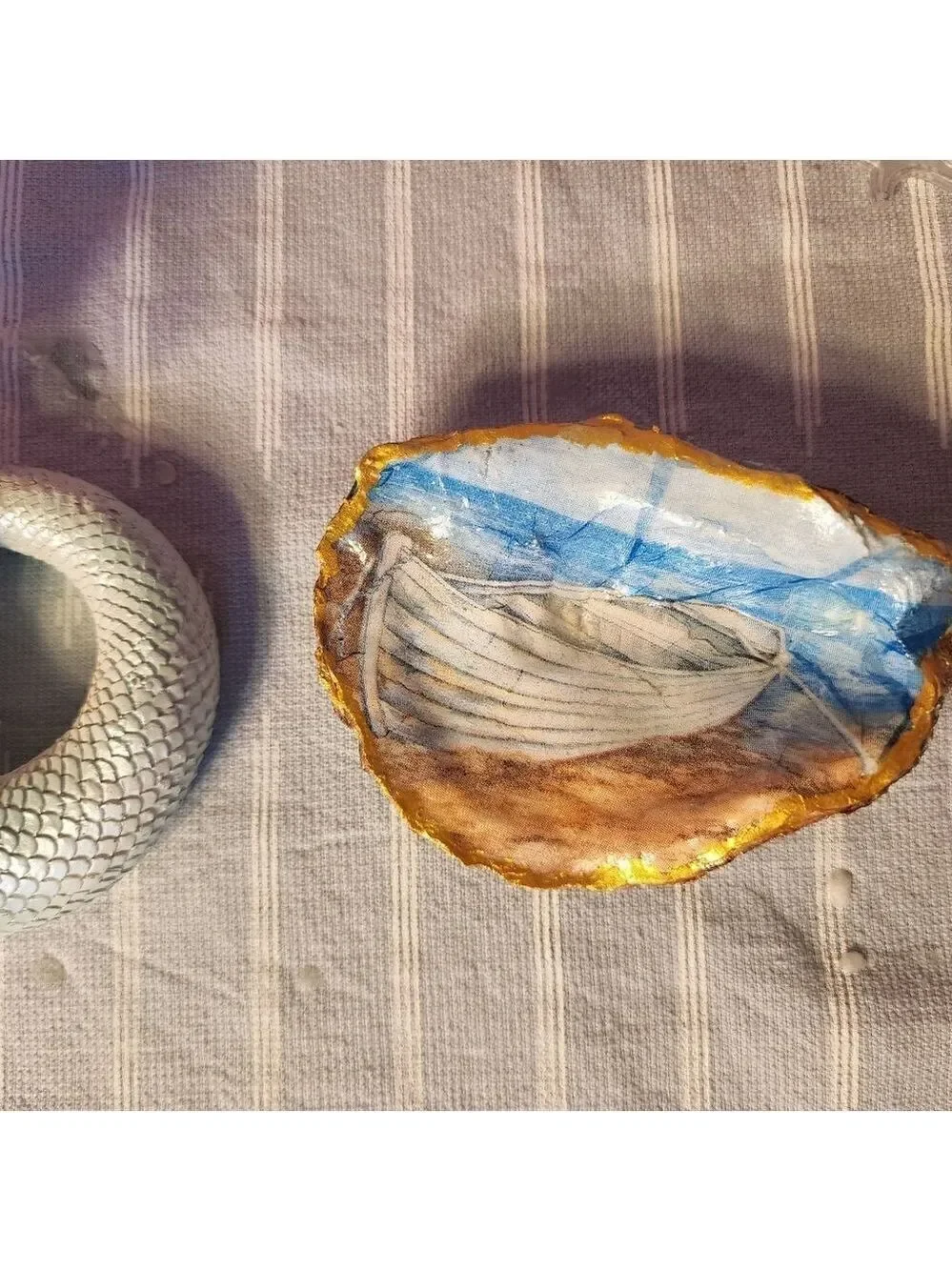 DECOUPAGE ROW BOAT ON A OYSTER SHELL